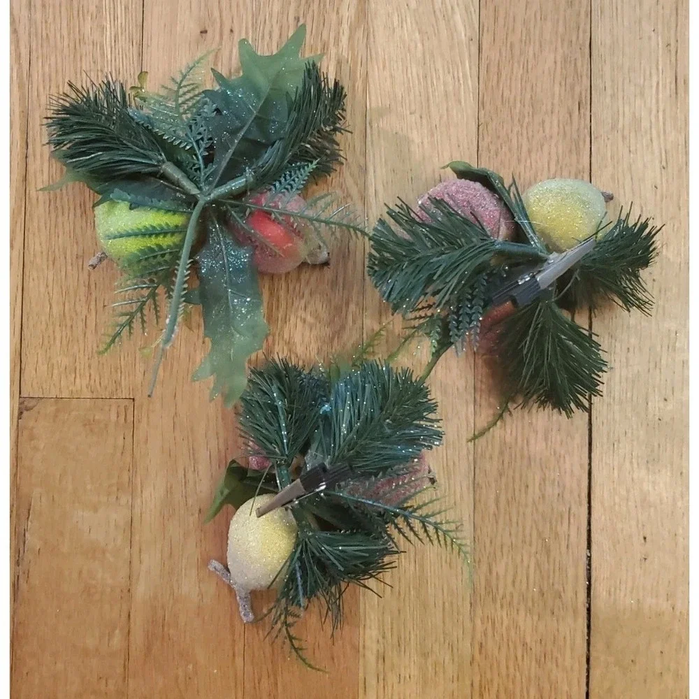 Artificial Pine Stem Floral Pick And Clip On Sugared Fruit Home Decor